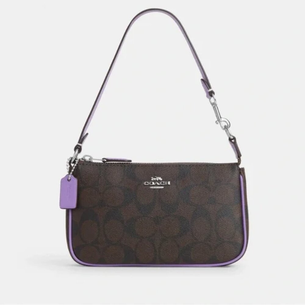 NEW Coach Nolita 19 Clutch Signature Canvas Brown Purple Iris C3308 NWT Wristlet